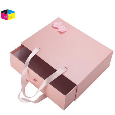 Paper Gift Bag Drawer Box with Ribbon Handle 